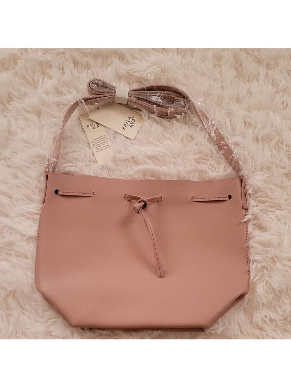 Dusty Rose Vegan Leather Kayla + Ava Bow Tie Bucket Crossbody Bag NWT